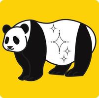 panda bear with Vector cute little panda sitting on yellow background