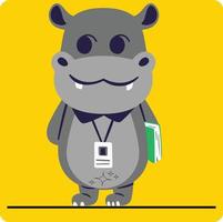 dibujos animados un estudiante hipopótamo con un libro vector estudiando cómic personaje