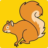 Vector cartoon happy squirrel isolated on yellow background
