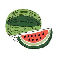 Watermelon drawing drawn with one continuous line vector