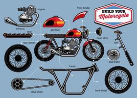 Build your cafe racer concept with separated parts vector