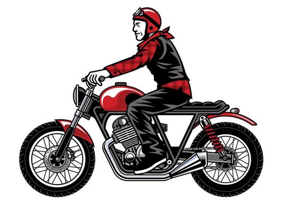 man riding vintage custom motorcycle
