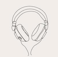 Minimalist Music, Line art Headphones, Outline Drawing, Simple Sketch, Musician Instrument Vector