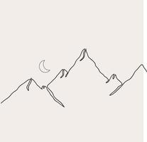 Minimalist Mountain Line Art, Landscape Outline Drawing ,Sun Illustration, Vector ,Moon ,Nature, Scenery, Simple Sketch, Beautiful