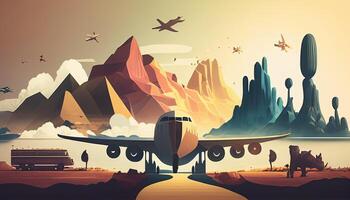 Travel abstract background with transport and nature. Trip backdrop photo