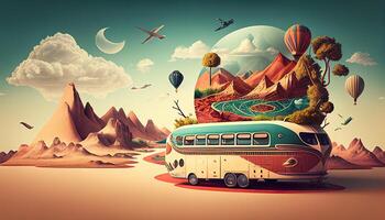 Travel abstract background with transport and nature. Trip backdrop photo