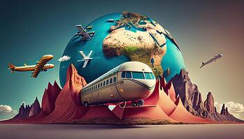 Travel abstract background with transport and nature. Trip backdrop photo