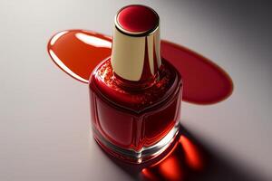 top view of a bottle of red nail polish varnish flows. Illustration photo