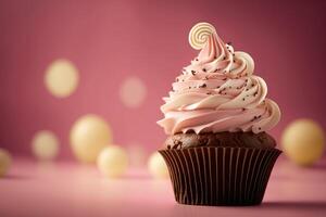 birthday cupcake on pink. Illustration photo