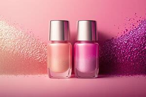 Trendy design template with nail polish glass bottles. Illustration photo