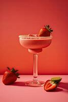 Strawberry margarita cocktail on a pink background. Illustration photo