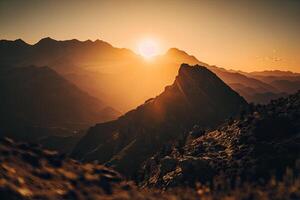 montañas durante puesta de sol. hermosa natural paisaje. ilustración ai generativo foto