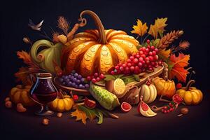 Thanksgiving day holiday illustration, celebration background with food. photo