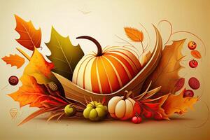 Thanksgiving day holiday illustration, celebration background with food. photo