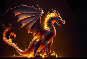 fire dragon head. blaze with fire. fabulous creature. photo