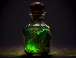 flask with green poison. dangerous substance. photo