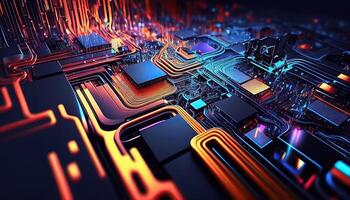 Abstract technology background, chip circuit CPU motherboard illustration, digital backdrop photo