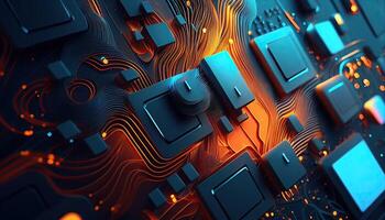 Abstract technology background, chip circuit CPU motherboard illustration, digital backdrop photo