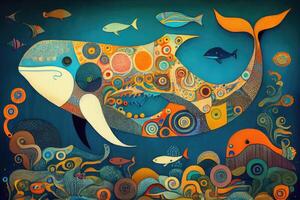Sea nature background, fish design underwater. Marine creatures abstract art photo