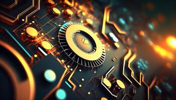 Abstract technology background, chip circuit CPU motherboard illustration, digital backdrop photo