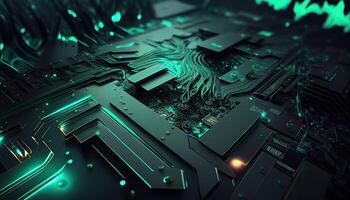Abstract technology background, chip circuit CPU motherboard illustration, digital backdrop photo