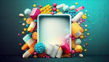 Pharmacology and pharmaceuticals, healthcare background with copy space. illustration photo