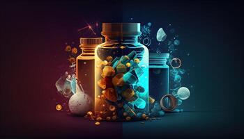 farmacología y productos farmacéuticos, cuidado de la salud antecedentes con Copiar espacio. generativo ai ilustración foto