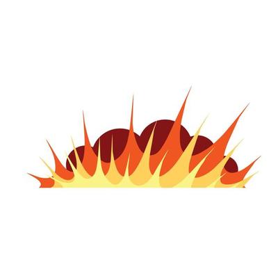Comic boom explosion. Big cartoon fireball. Fire bang and exploding symbol isolated on white
