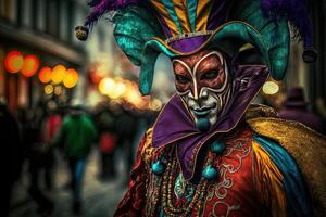 mardi gras máscara disfraz tradicional carnaval diseño antecedentes rostro, generativo ai foto