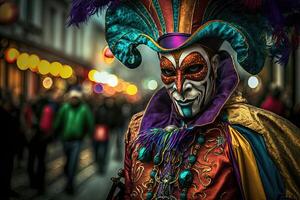 mardi gras máscara disfraz tradicional carnaval diseño antecedentes rostro, generativo ai foto