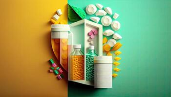 Pharmacology and pharmaceuticals, healthcare background with copy space. illustration photo