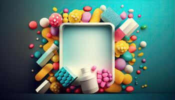 Pharmacology and pharmaceuticals, healthcare background with copy space. illustration photo