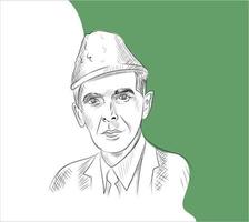 Quaid e azam muhammad ali jinnah Hand draw sketch with flag vector illustration