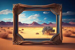 Frame on sandy nature background, landscape photo