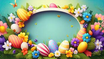 Easter holiday background. Easter eggs illustration backdrop with copy space. photo