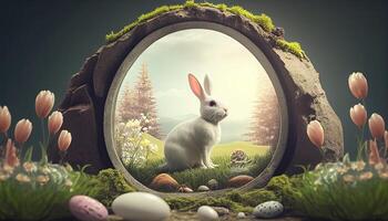 Easter holiday background. Easter eggs illustration backdrop with copy space. photo