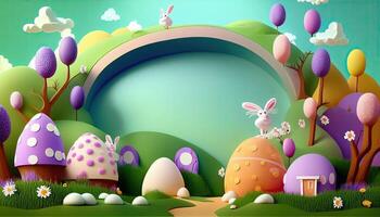 Easter holiday background. Easter eggs illustration backdrop with copy space. photo