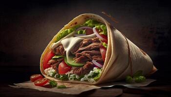 Tasty Doner Kebab Shawarma Roll Wrap Illustration. Food photo