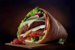 Tasty Doner Kebab Shawarma Roll Wrap Illustration. Food photo