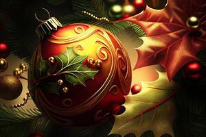 New Year and Merry Christmas Holiday Winter Background. Christmas decorations, backdrop with copy space, photo