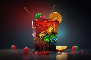 Trendy alcoholic cocktail with colorful ingredients. photo