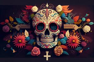 dia Delaware los muertos antecedentes día de el muerto Arte decoración, huesos cráneo flor ornamento fiesta fondo de pantalla, generativo ai foto