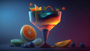 Trendy alcoholic cocktail with colorful ingredients. photo