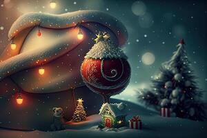 New Year and Merry Christmas Holiday Winter Background. Christmas decorations, backdrop with copy space, photo