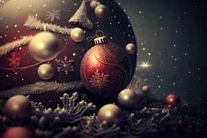 New Year and Merry Christmas Holiday Winter Background. Christmas decorations, backdrop with copy space, photo