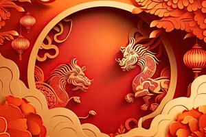 Chinese New Year Background with Copy Space, Mockup Red Backdrop. China Holiday photo