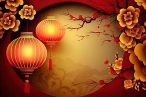 Chinese New Year Background with Copy Space, Mockup Red Backdrop. China Holiday photo