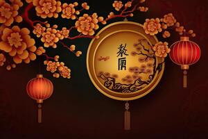 Chinese New Year Background with Copy Space, Mockup Red Backdrop. China Holiday photo