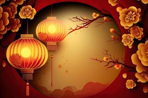 Chinese New Year Background with Copy Space, Mockup Red Backdrop. China Holiday photo