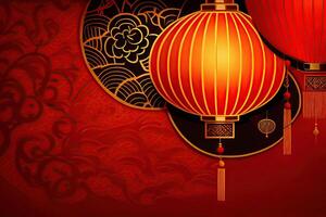 Chinese New Year Background with Copy Space, Mockup Red Backdrop. China Holiday photo